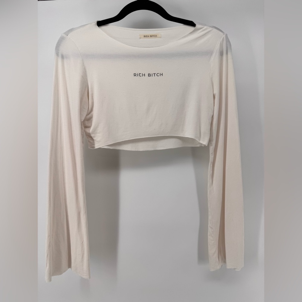 Rich White Long Sleeve Crop Top Small